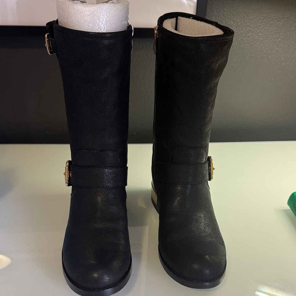 Vince Camuto Elegant Black Women's Boots Gold Detail